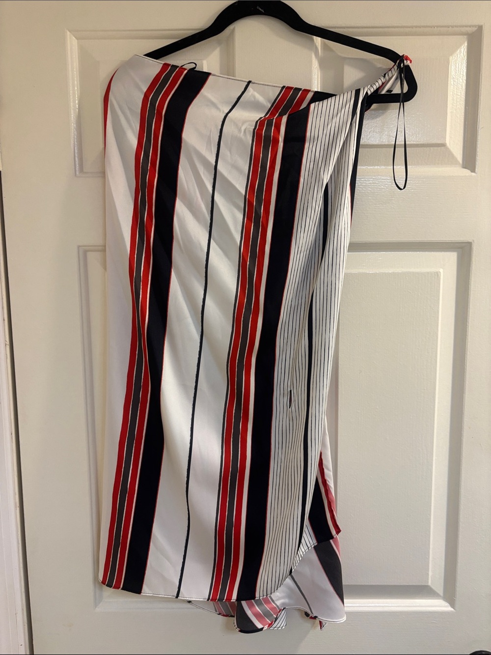 Zara One-Shoulder Striped Dress in White, Red, Black
